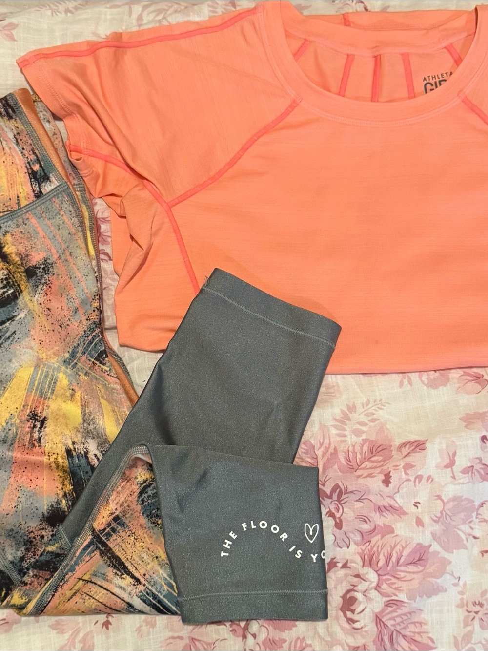 Athleta Girl Matching Outfit Set Simone Biles Leggings & Coral Tee L 12